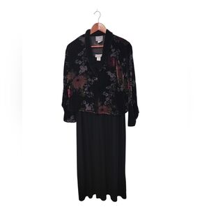 Vintage Carol Anderson Velvet‎ Floral Black Dress with Jacket Size Large Petite